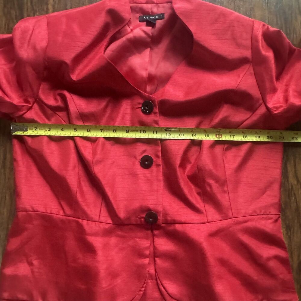 NWT Le Bos Jacket Blazer Short Red Peplum 3/4 Sleeve Womens Size 14W Holiday - Picture 6 of 15